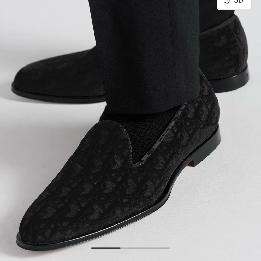 Dior Black Velvet Monogram Slip-On Loafers